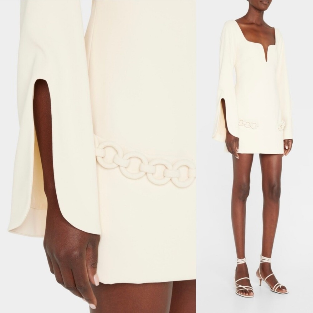 Alexis Azize Chain-Embellished Crepe Mini Dress Ivory Medium NWT - Picture 2 of 12